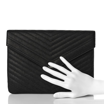 Chanel Calfskin Chevron Quilted Small Envelope Clutch Black 2 of 10