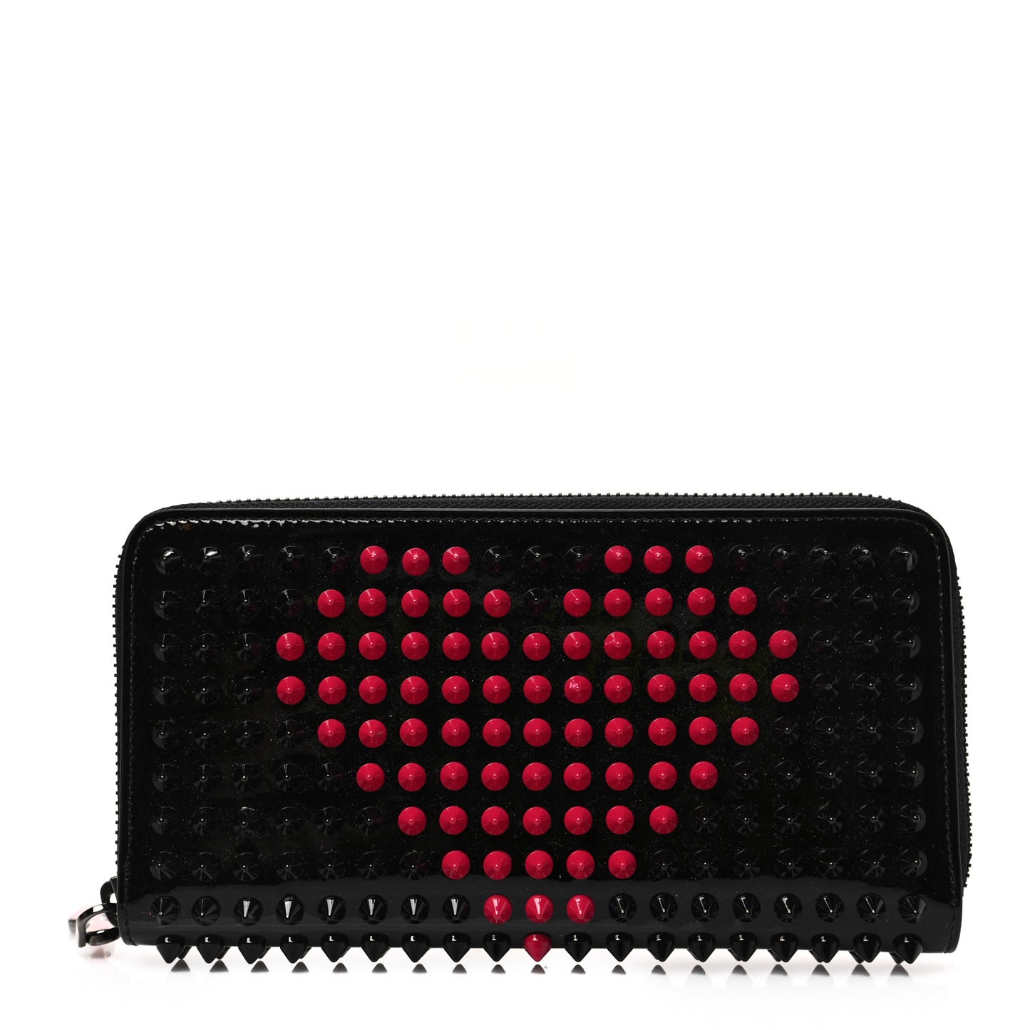 Patent Panettone Spiked Valentines Zip Around Wallet Black Fuchsia