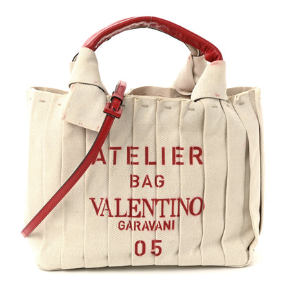 Valentino Garavani Canvas Atelier 05 Plisse Edition Small Tote Bag Naturale 1 of 10