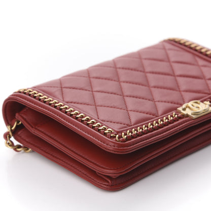 Chanel Calfskin Quilted Chain Around Boy Wallet On Chain WOC Red 5 of 10