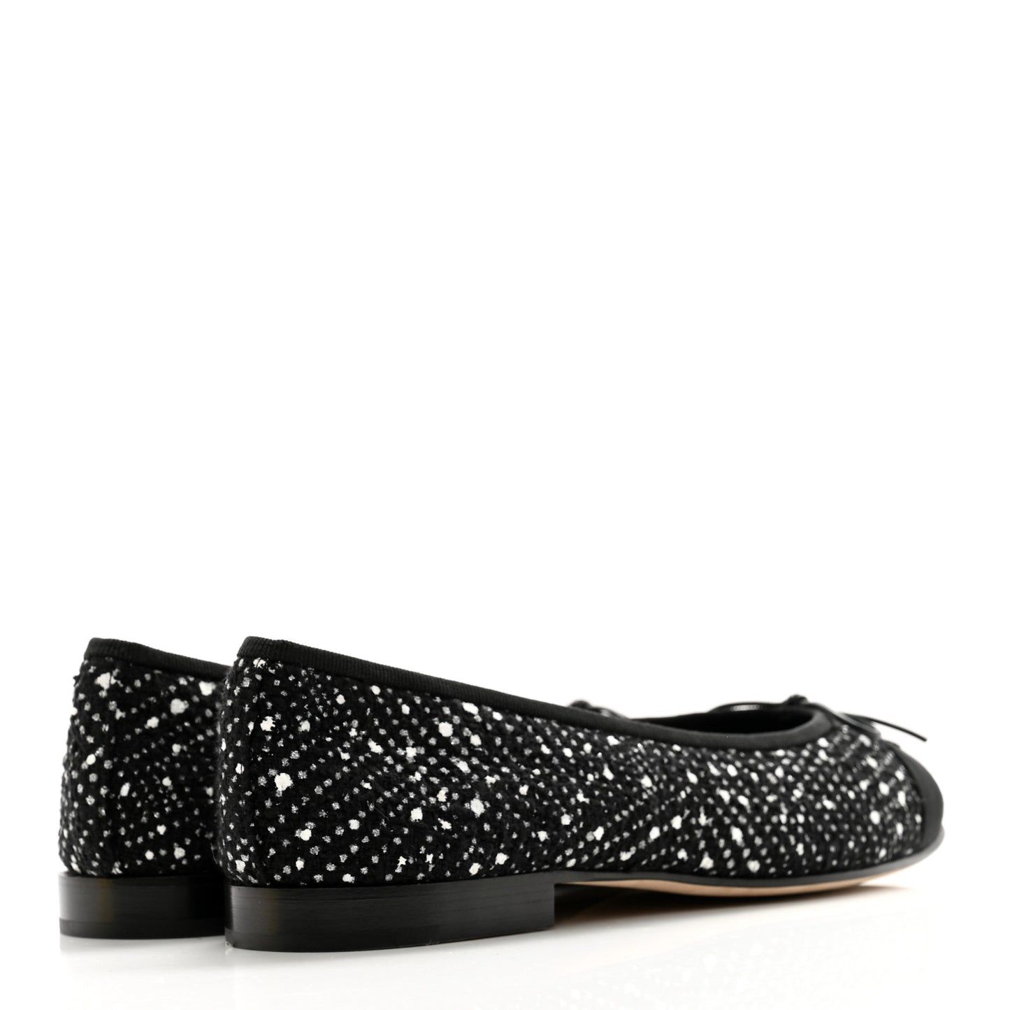 Cotton Tweed Grosgrain Cap Toe Ballerina Flats 37.5 Black Silver White