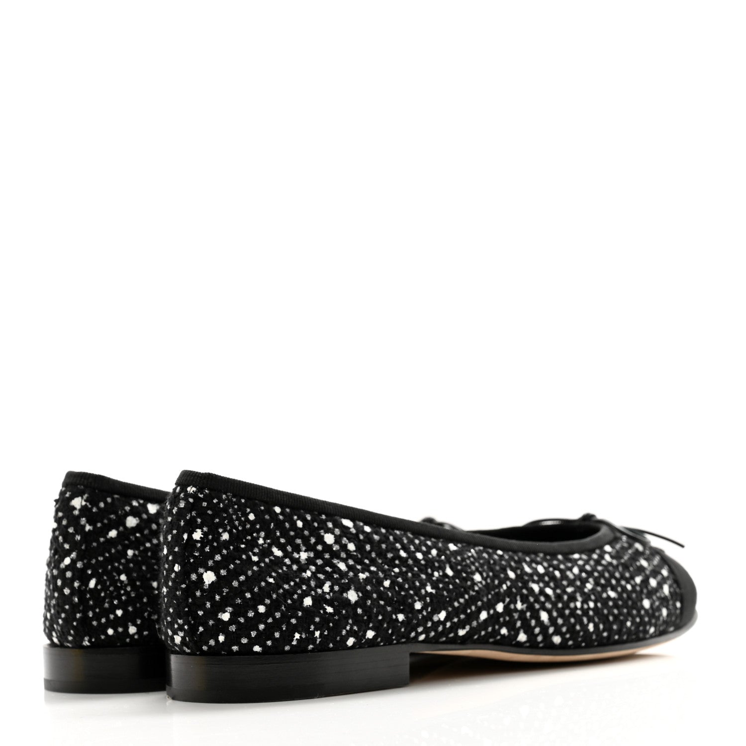 Chanel Cotton Tweed Grosgrain Cap Toe Ballerina Flats 37.5 Black Silver White 4 of 9