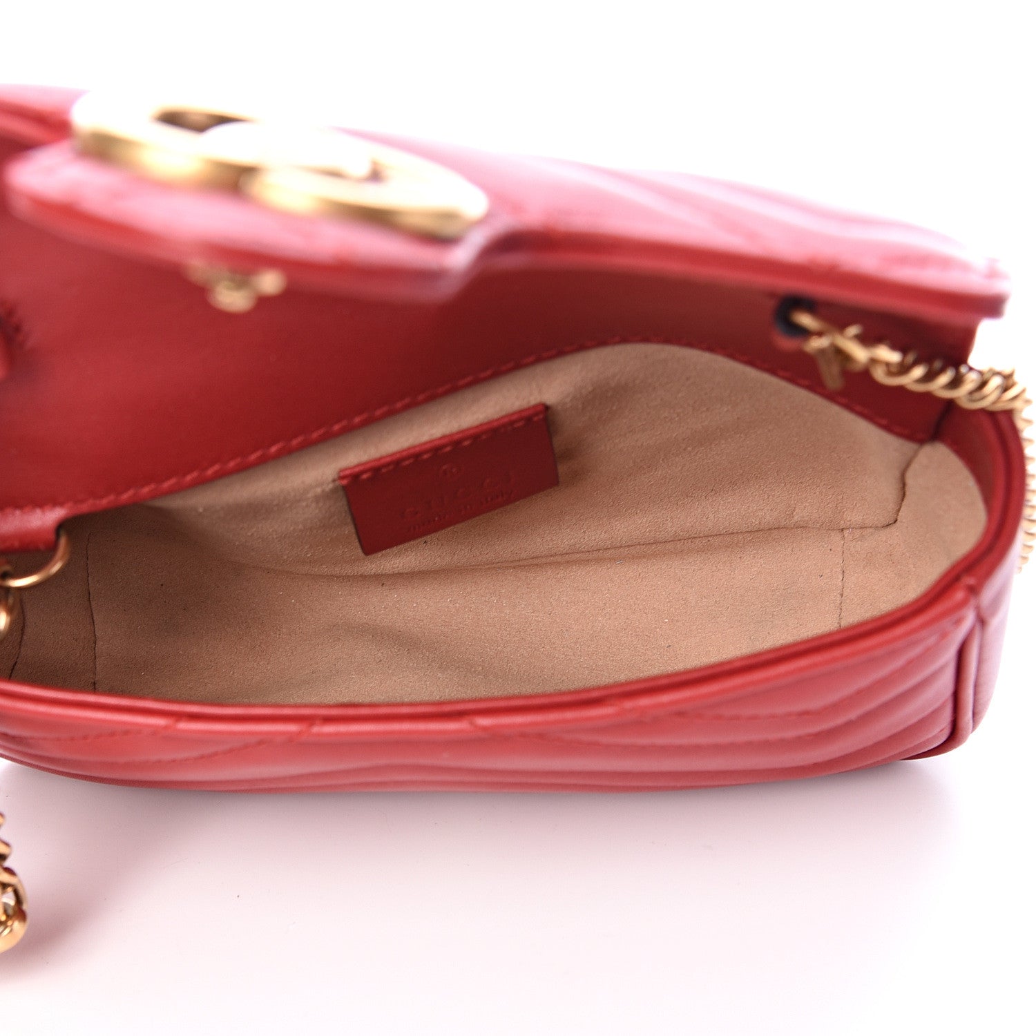 Gucci Calfskin Matelasse Super Mini GG Marmont Shoulder Bag Hibiscus Red 4 of 14