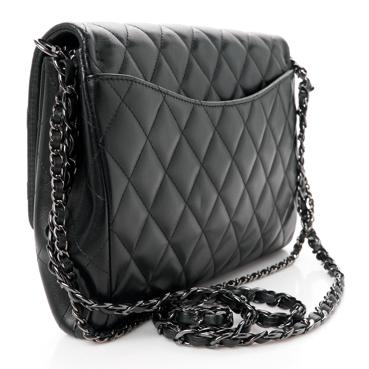 Lambskin Quilted Clutch with Chain Flap Black