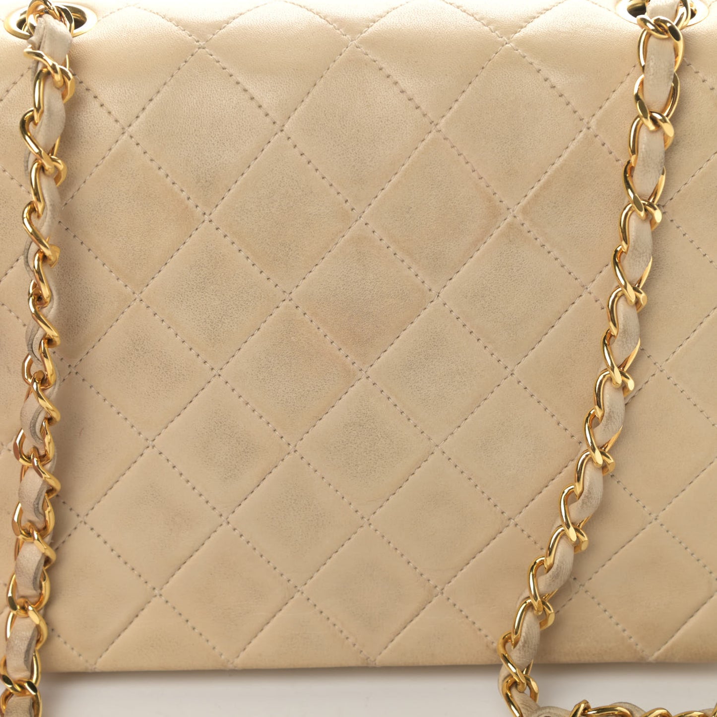 Lambskin Quilted Mini Square Flap Beige