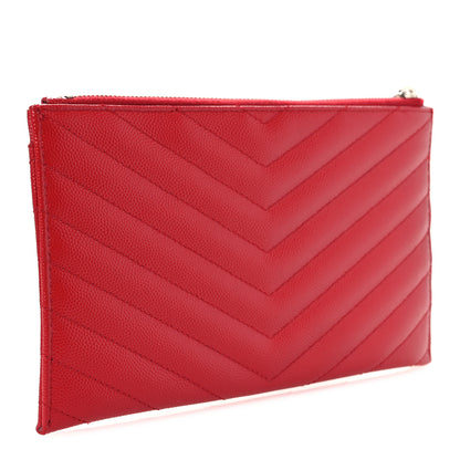 Saint Laurent Grain De Poudre Chevron Monogram Bill Pouch Rouge Eros 3 of 8