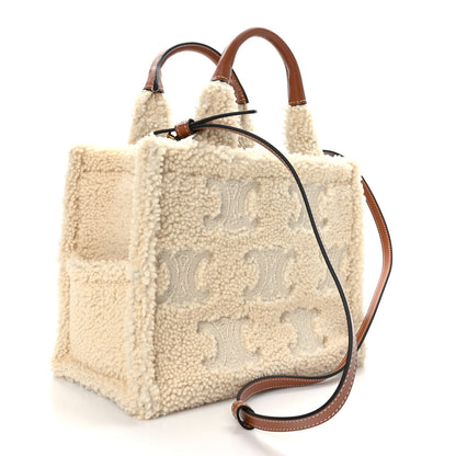 Celine Shearling Calfskin Triomphe Small Cabas Thais Natural Tan 3 of 10