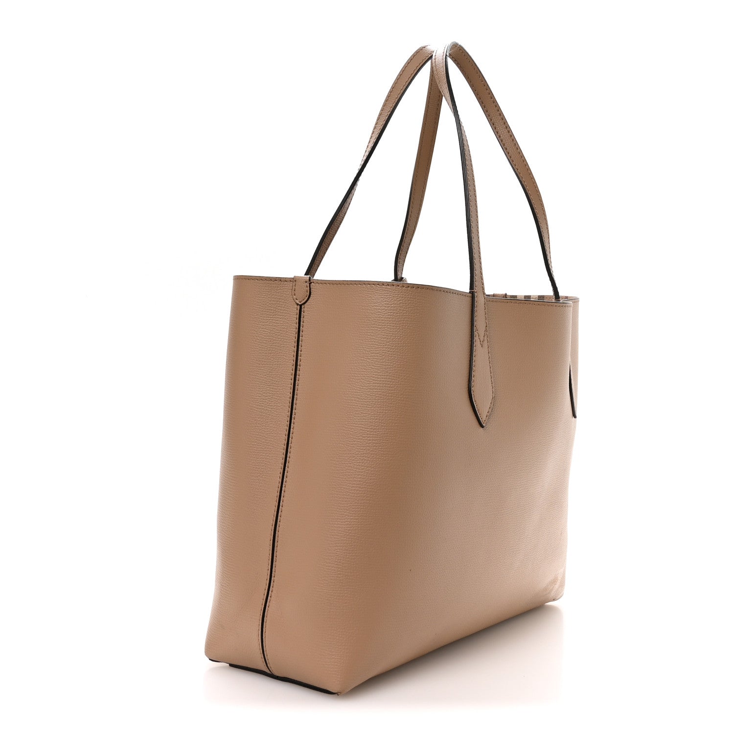 Burberry Grainy Calfskin Haymarket Check Medium Reversible Tote Camel 5 of 18