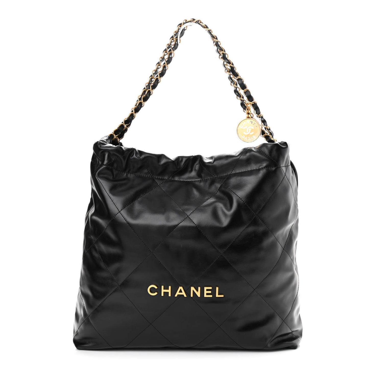 Shiny Calfskin Quilted Chanel 22 Black