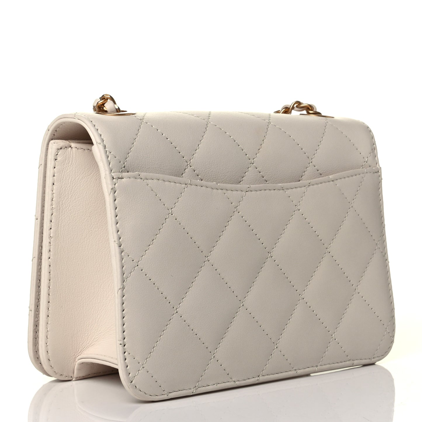 Calfskin Quilted Crystal Pearl Small Flap Bag White