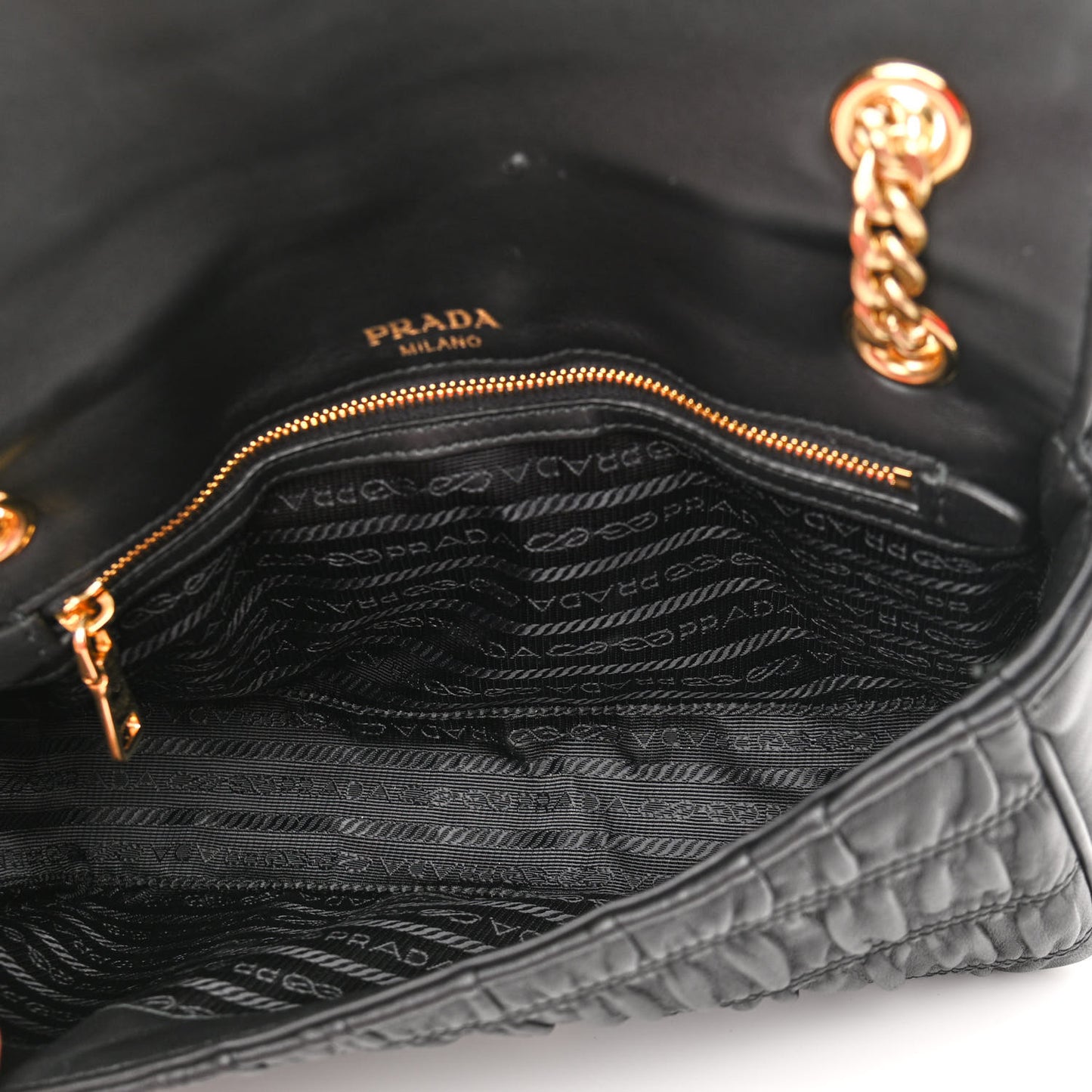 Nappa Gaufre Medium Chain Flap Shoulder Bag Black