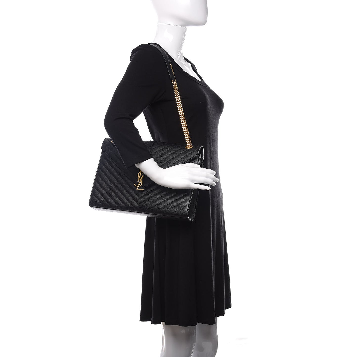 Grain De Poudre Matelasse Chevron Large Monogram Satchel Black