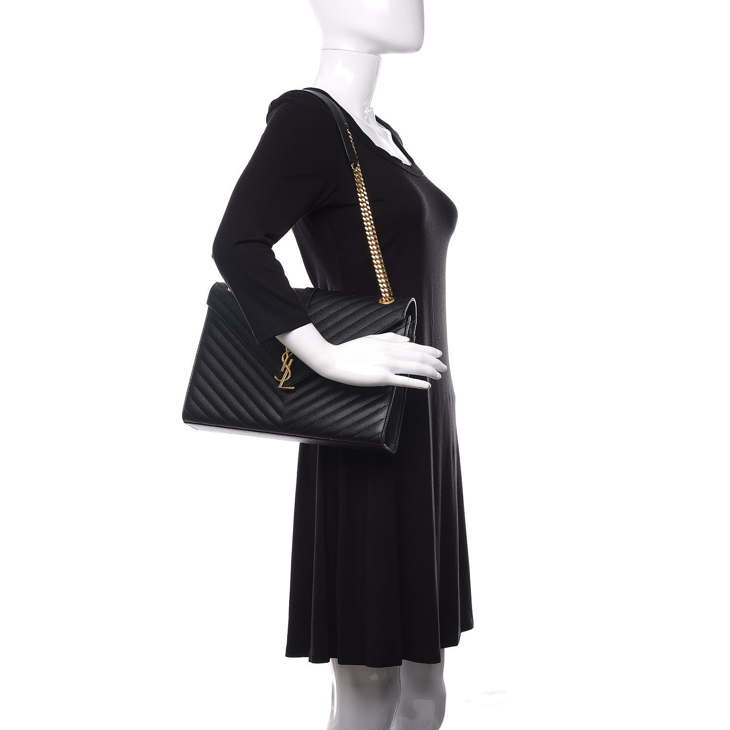 Saint Laurent Grain De Poudre Matelasse Chevron Large Monogram Satchel Black 2 of 10