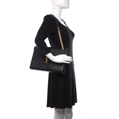 Saint Laurent Grain De Poudre Matelasse Chevron Large Monogram Satchel Black 2 of 10