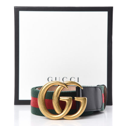 Gucci Nylon Calfskin Double G Web 40mm Belt 90 36 Green Red Black 7 of 7