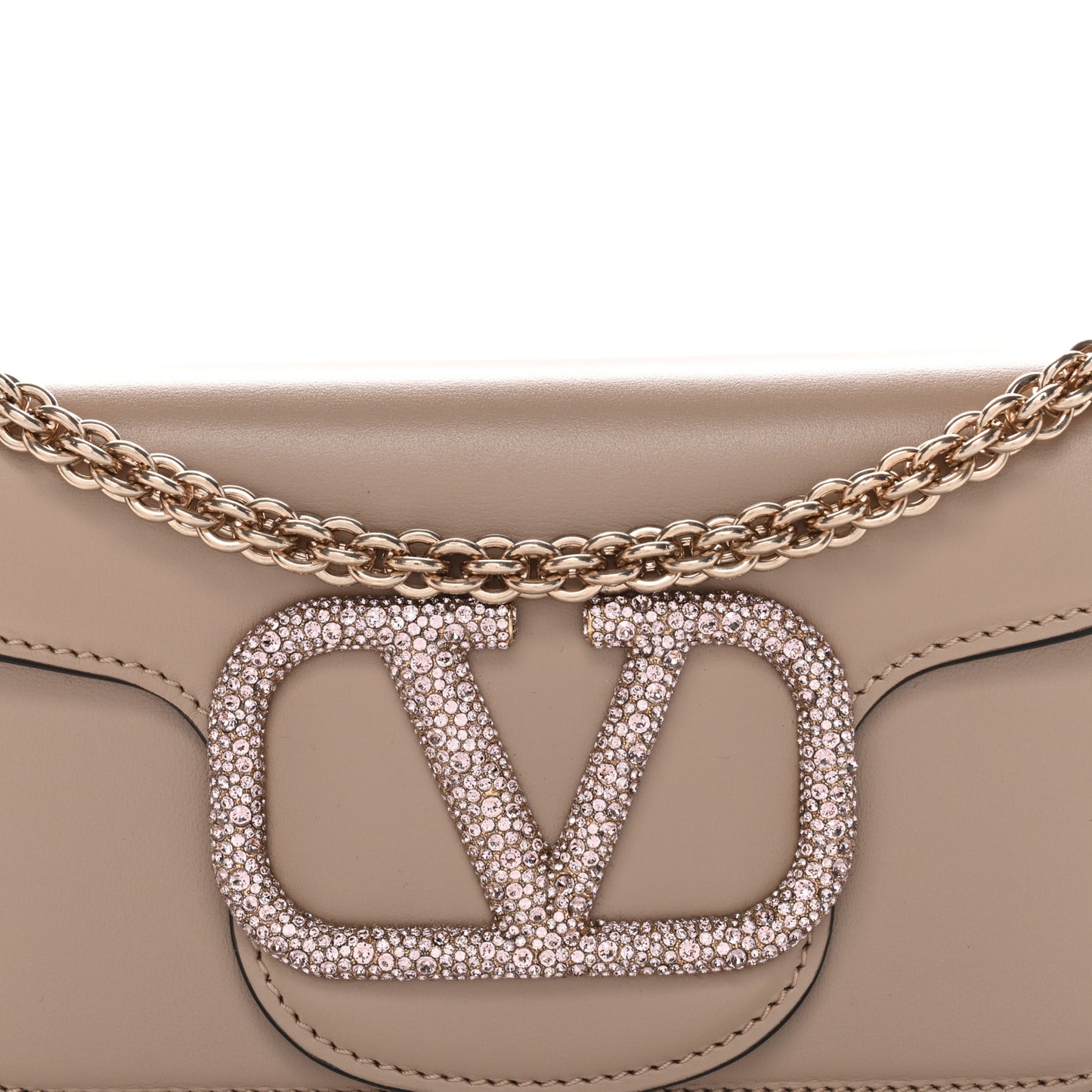Calfskin Crystal Vlogo Small Loco Shoulder Bag Rose Cannelle