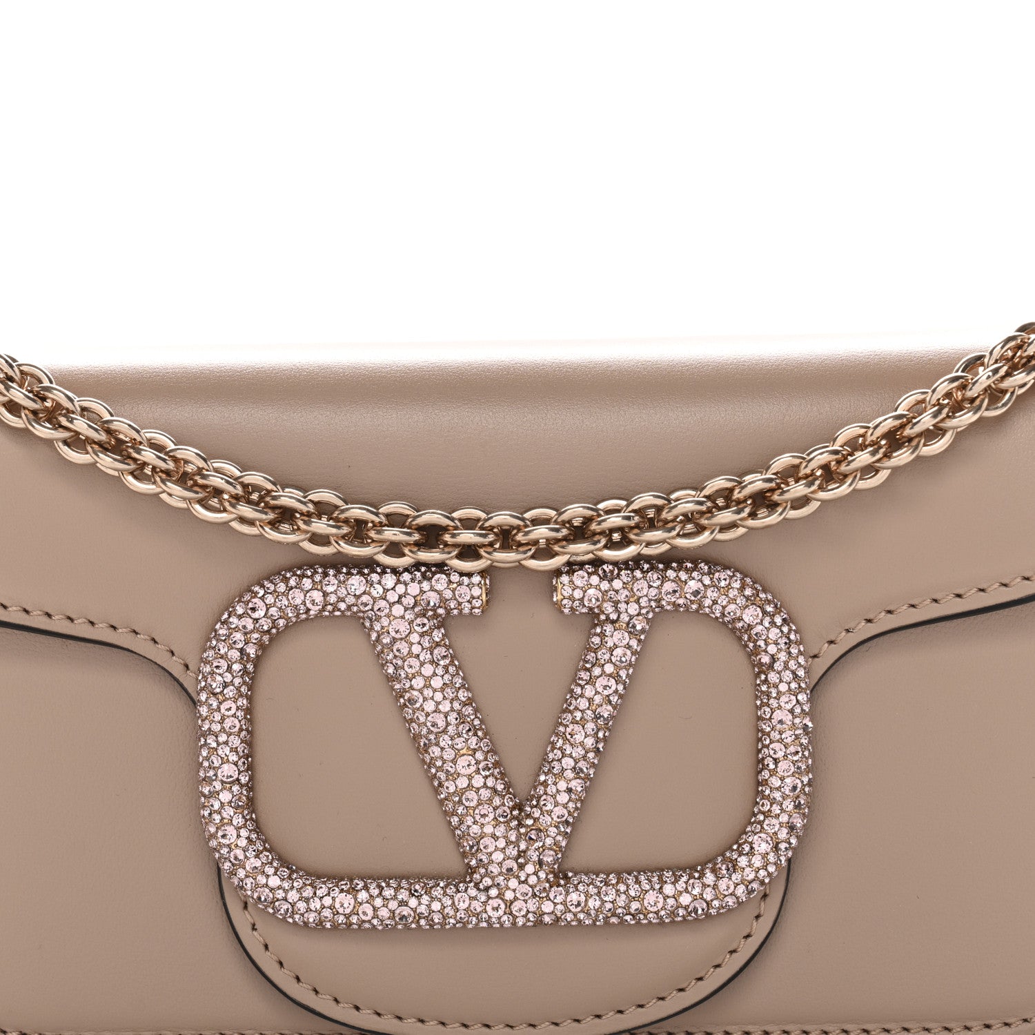 Valentino Garavani Calfskin Crystal Vlogo Small Loco Shoulder Bag Rose Cannelle 8 of 10