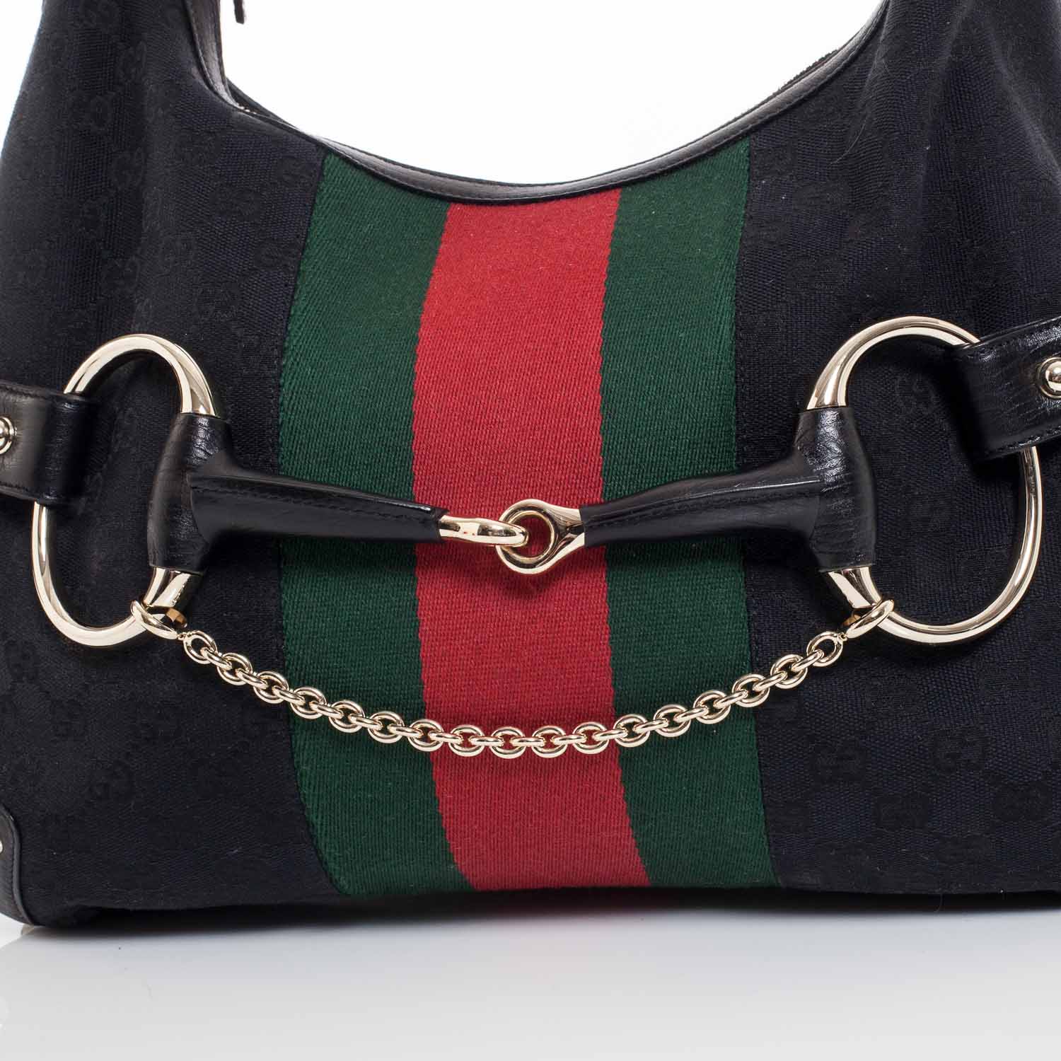 Gucci Monogram Large Horsebit Web Hobo Black 3 of 8