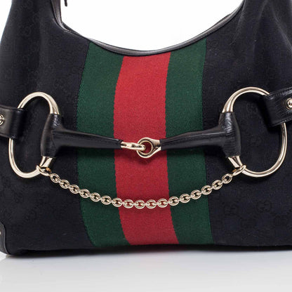 Gucci Monogram Large Horsebit Web Hobo Black 3 of 8