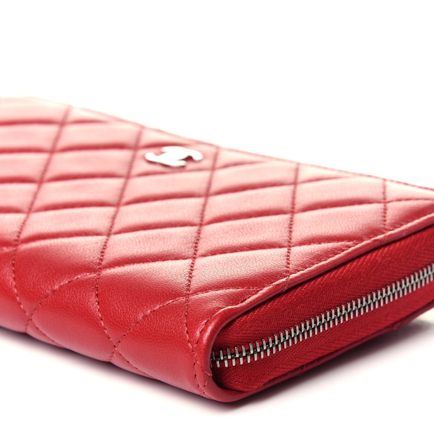 Lambskin Quilted Gusset Zip Around Wallet Red