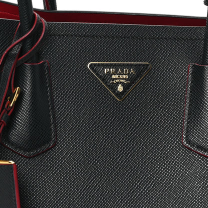Prada Saffiano Cuir Large Double Bag Black Fuoco 7 of 9