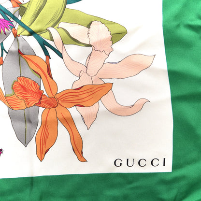 Gucci Silk Flora Gothic Square Scarf Ivory Dark Green 3 of 4