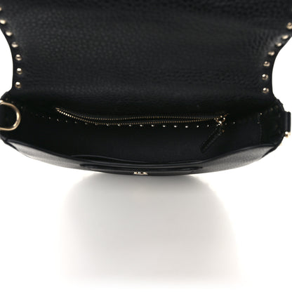 Valentino Garavani Calfskin Large Rockstud Halfmoon Saddle Bag Black 4 of 8
