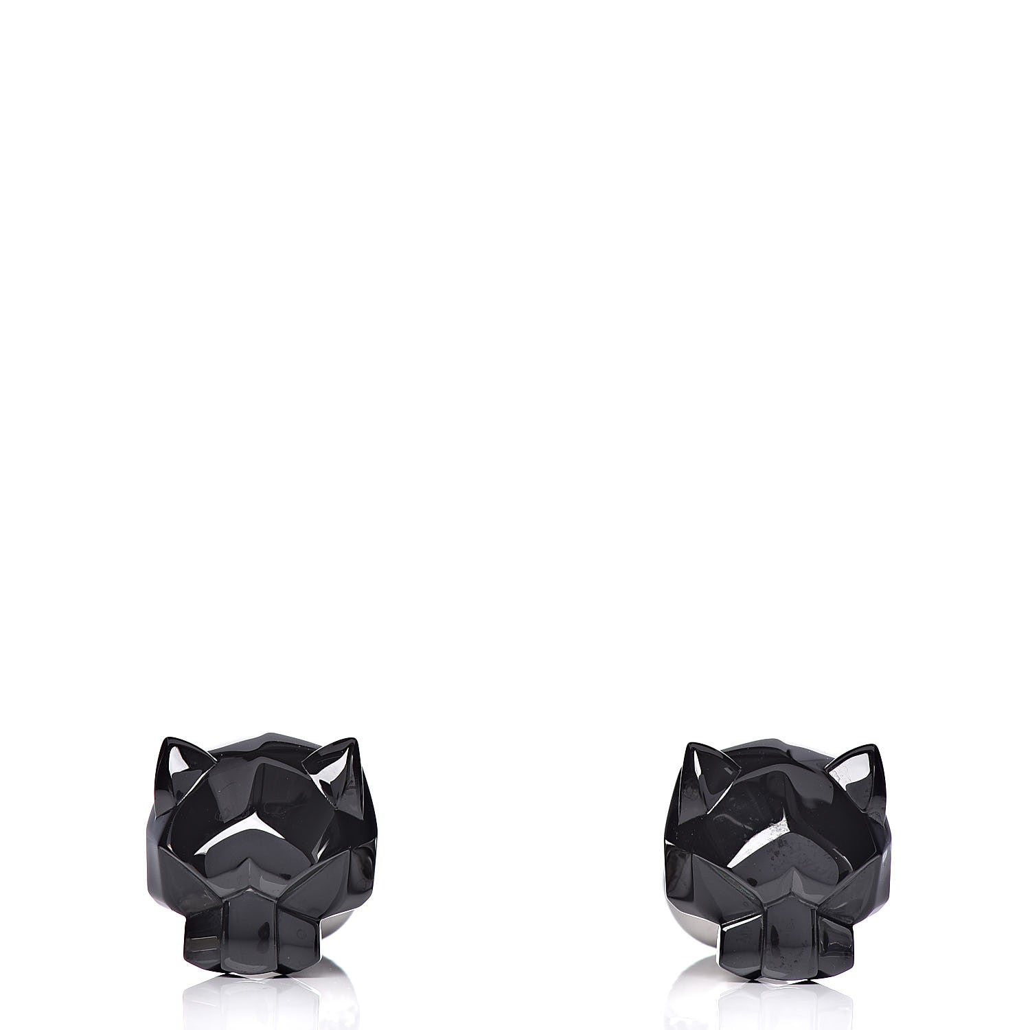 Cartier Sterling Silver Ceramic Panther Head Cufflinks Black 3 of 7