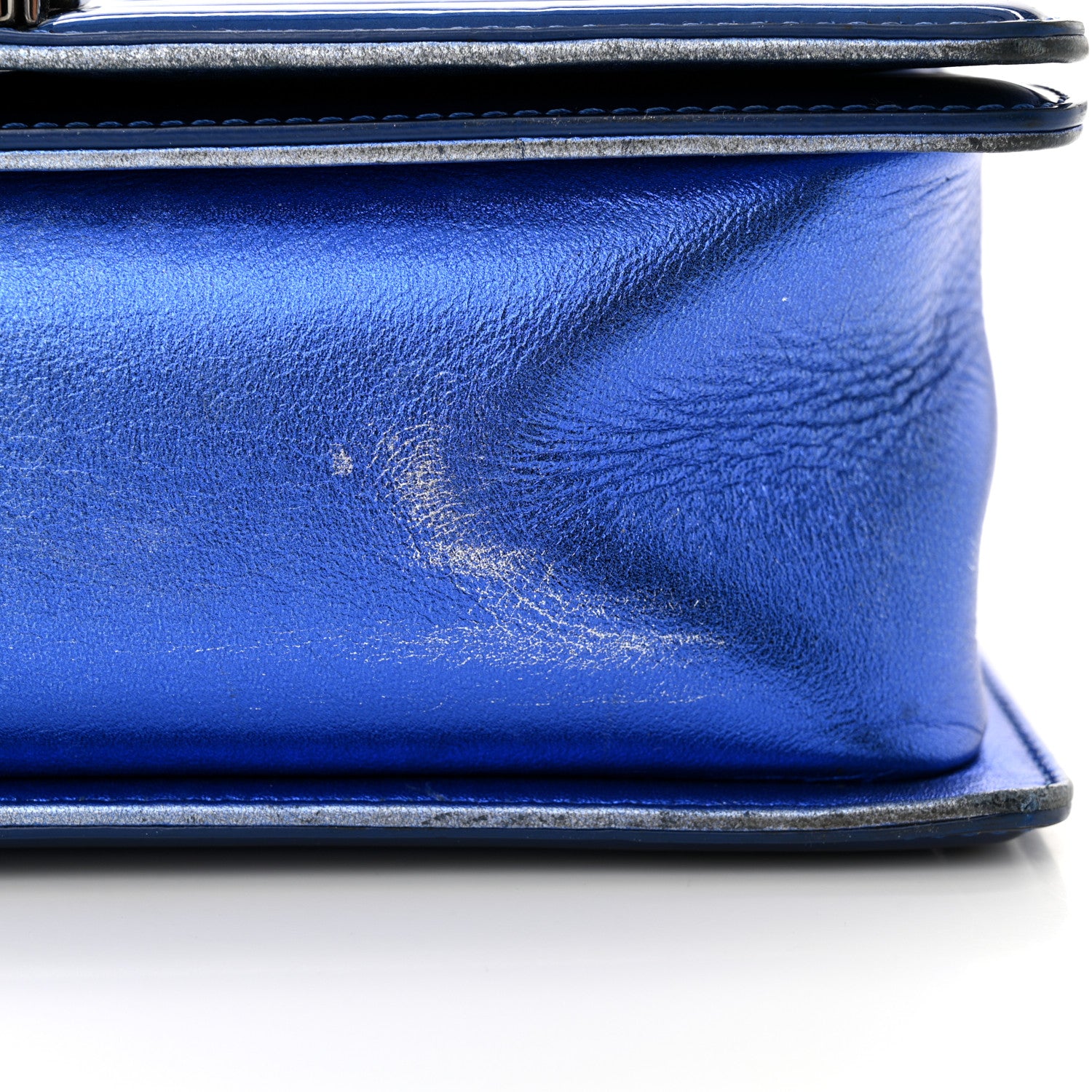 Chanel Metallic Patent Quilted Medium Boy Flap Blue 17 of 18