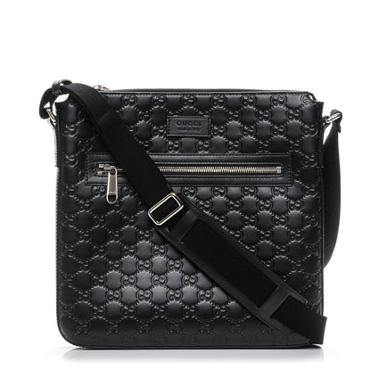 Gucci Guccissima Signature Medium Flat Messenger Bag Black 1 of 7