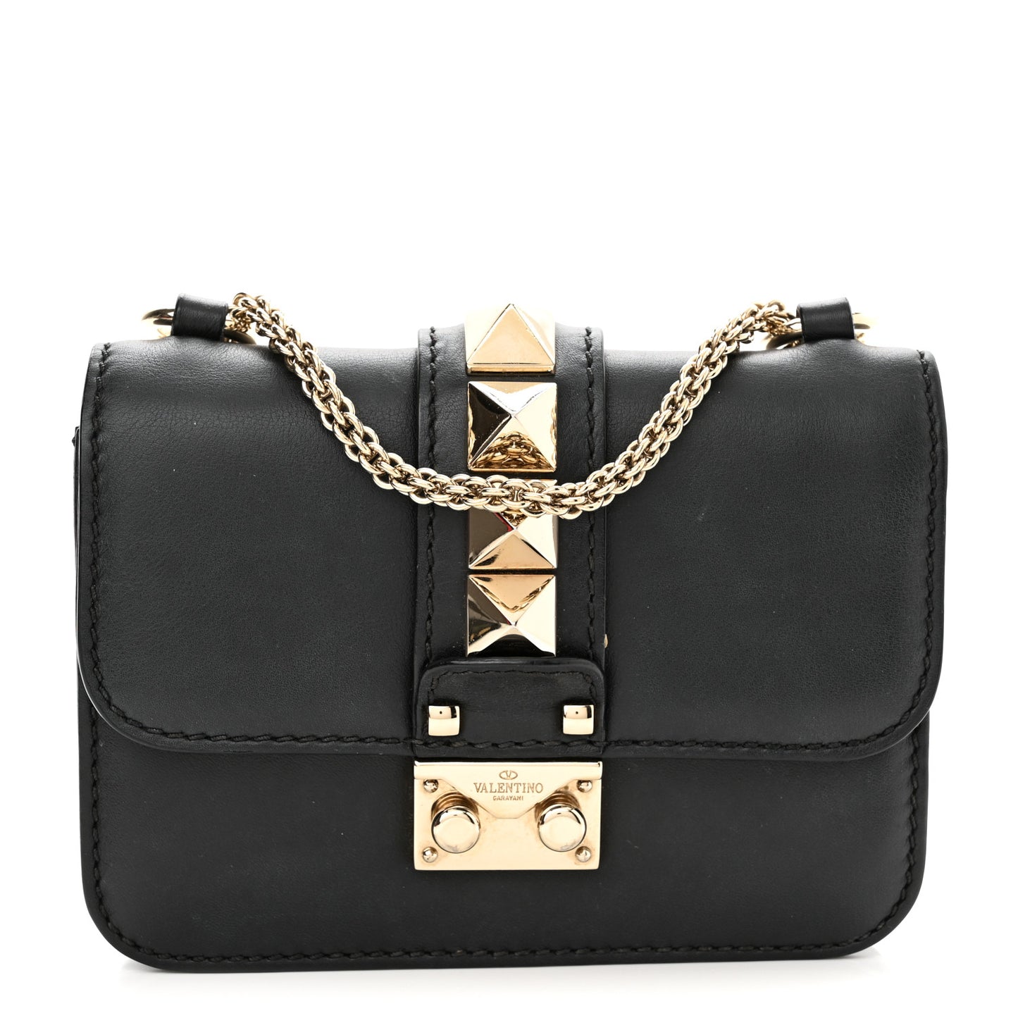 Vitello Mini Glam Lock Rockstud Flap Black