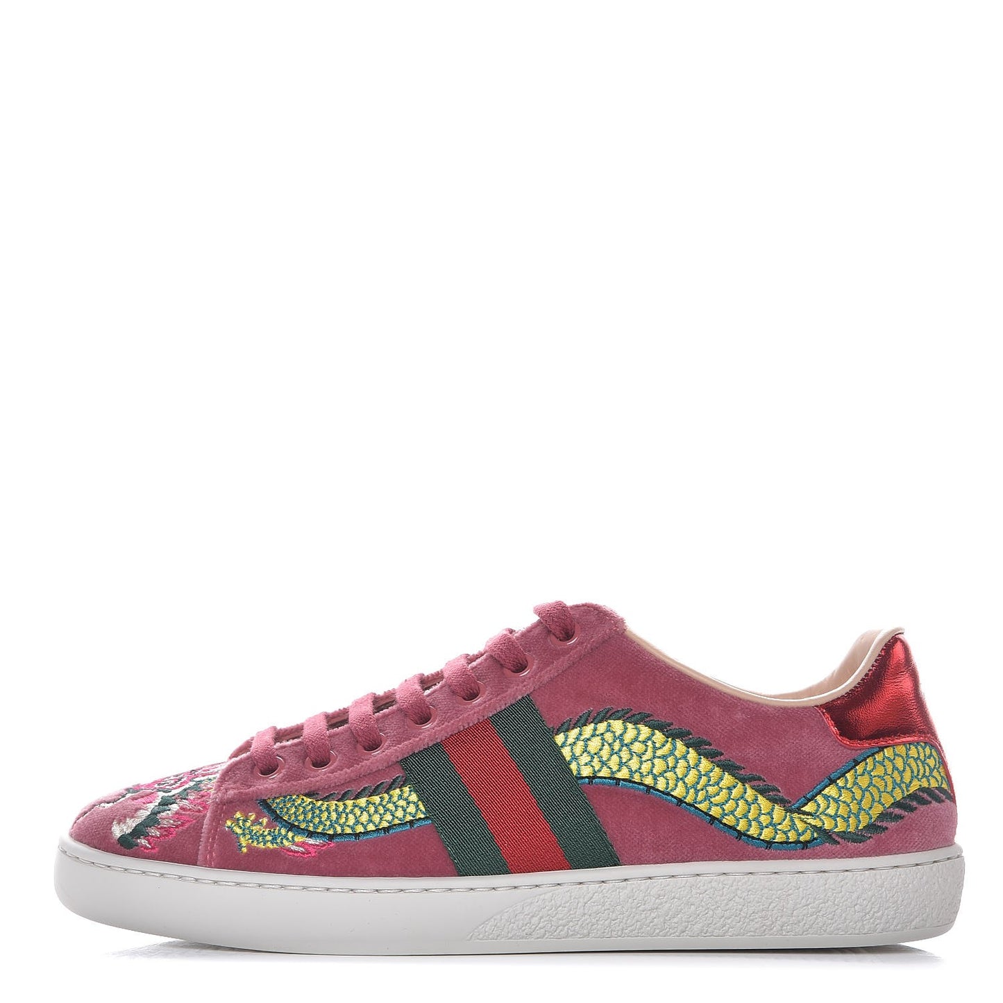 Velvet Nappa Web Dragon Embroidered Womens Ace Sneakers 36 Tibet Red