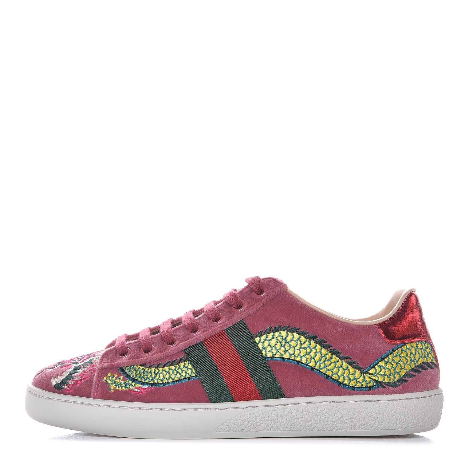 Gucci Velvet Nappa Web Dragon Embroidered Womens Ace Sneakers 36 Tibet Red 1 of 9