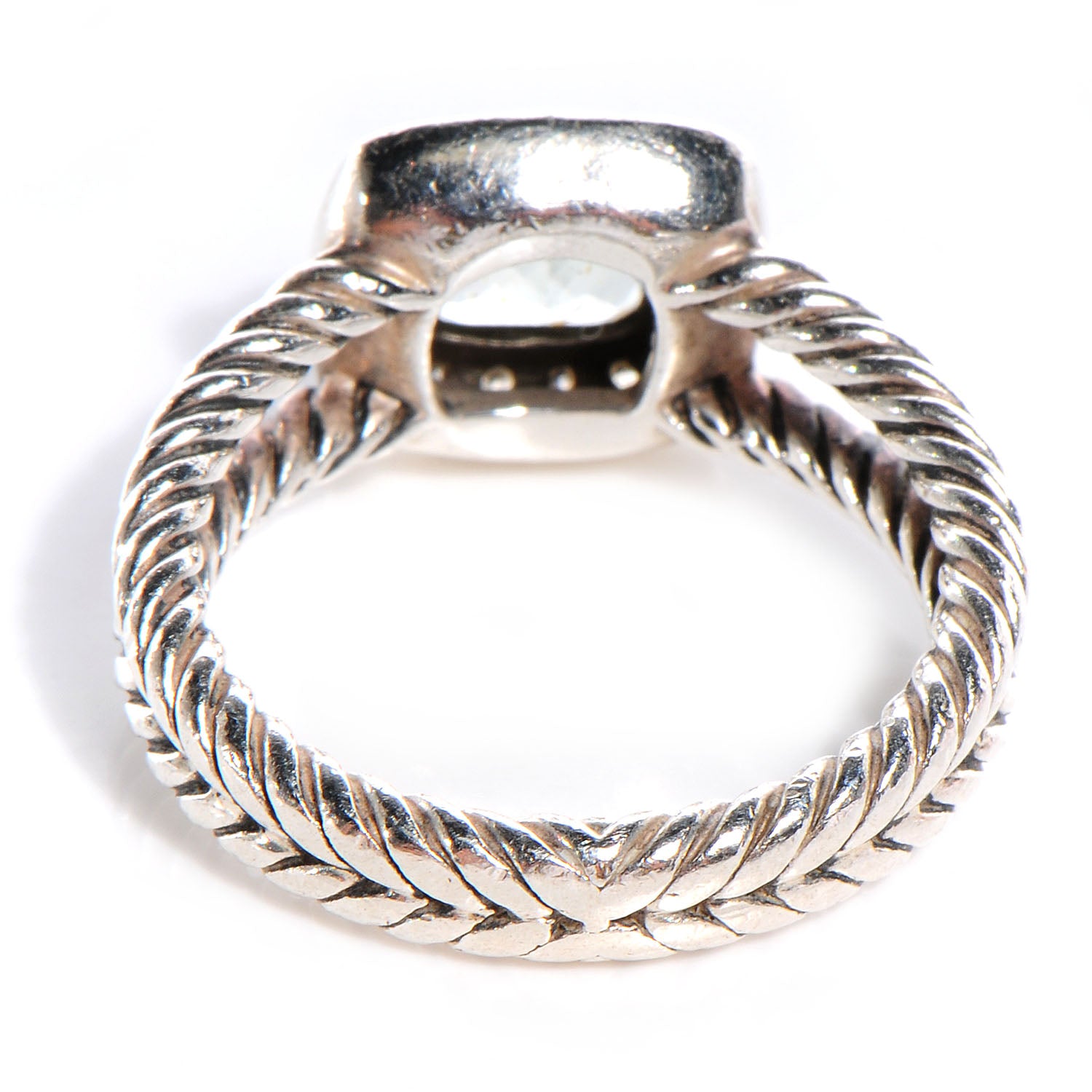 David Yurman Sterling Silver Diamond Prasiolite 7mm Petite Albion Ring 54 7 5 of 5