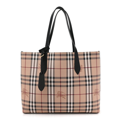 Burberry Grainy Calfskin Haymarket Colours Check Medium Zip Tote Black 3 of 22