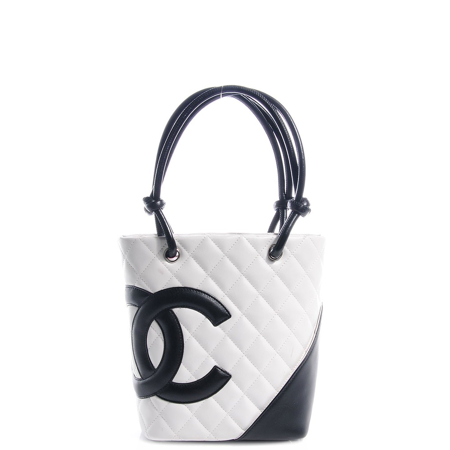 Calfskin Quilted Small Cambon Tote White Black