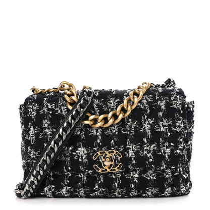 Chanel Tweed Quilted Large Chanel 19 Flap Black Silver Ecru 1 of 11