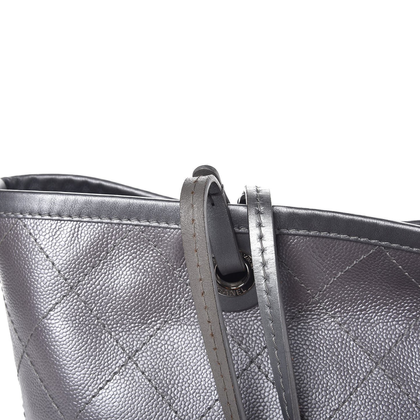 Metallic Grained Calfskin Shopping Fever Tote Silver