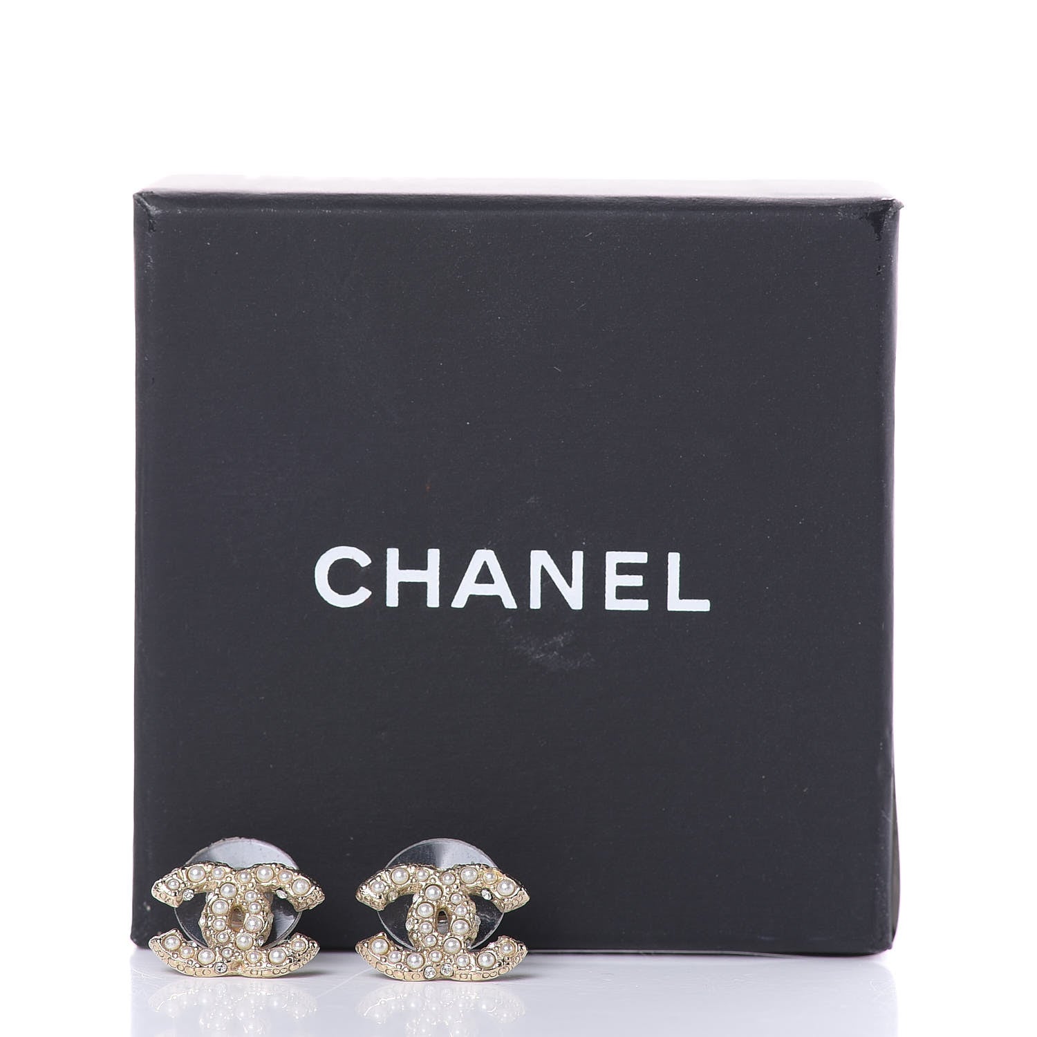 Chanel Metal Graduated Pearl Crystal CC Earrings Light Gold 7 of 7