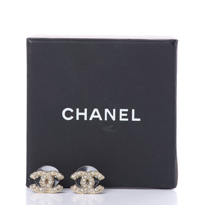 Chanel Metal Graduated Pearl Crystal CC Earrings Light Gold 7 of 7