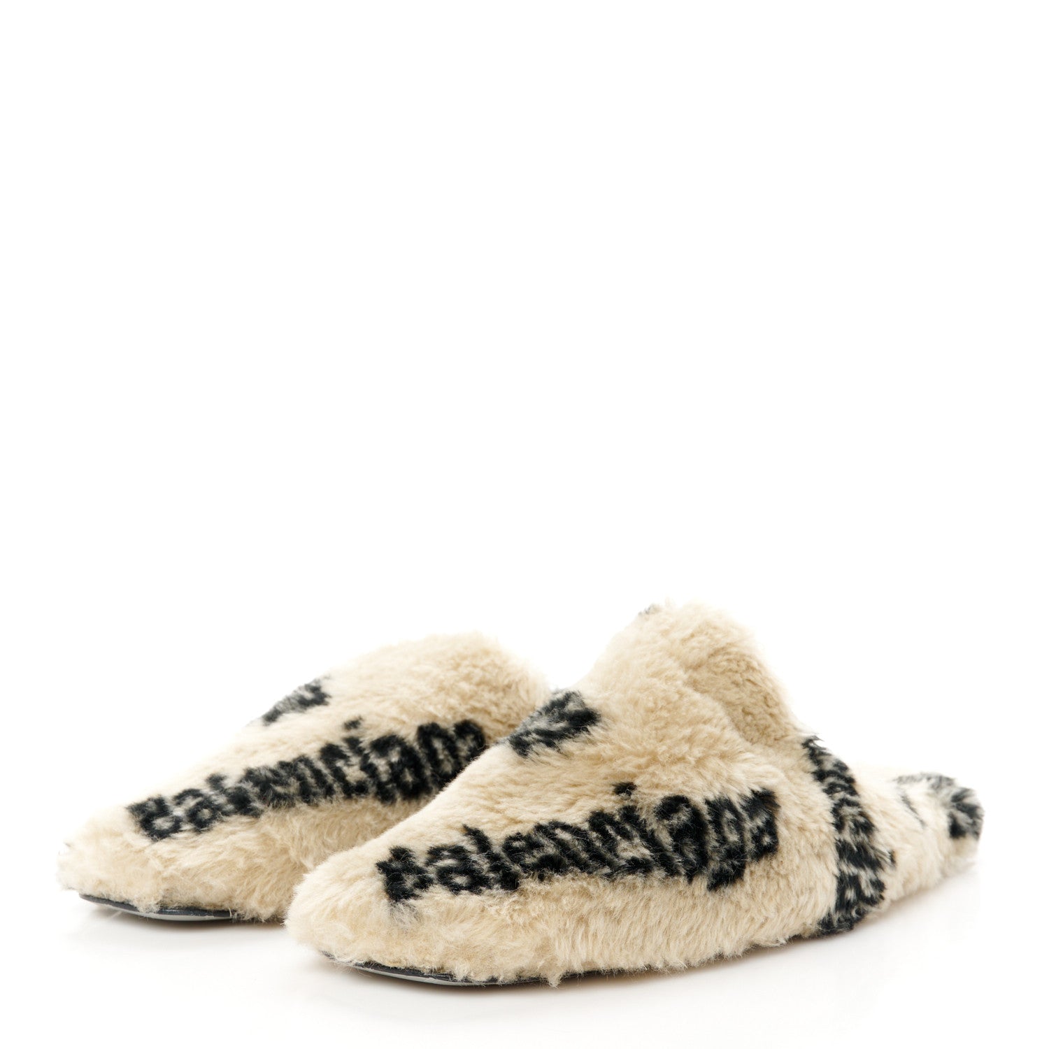 Balenciaga Faux Fur Allover Logo Teddy 5mm Mules 41 Beige Black 3 of 8