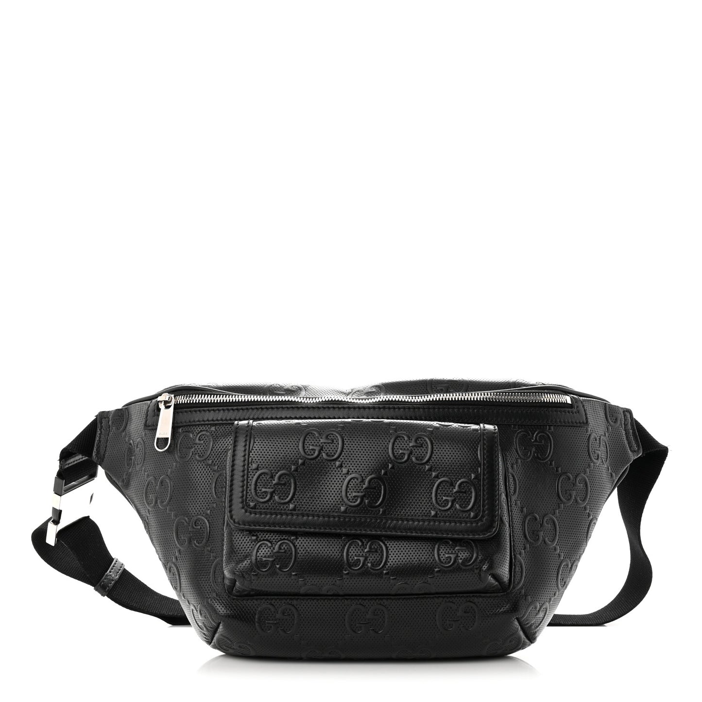 Calfskin GG Tennis Embossed Pocket Belt Bag Black