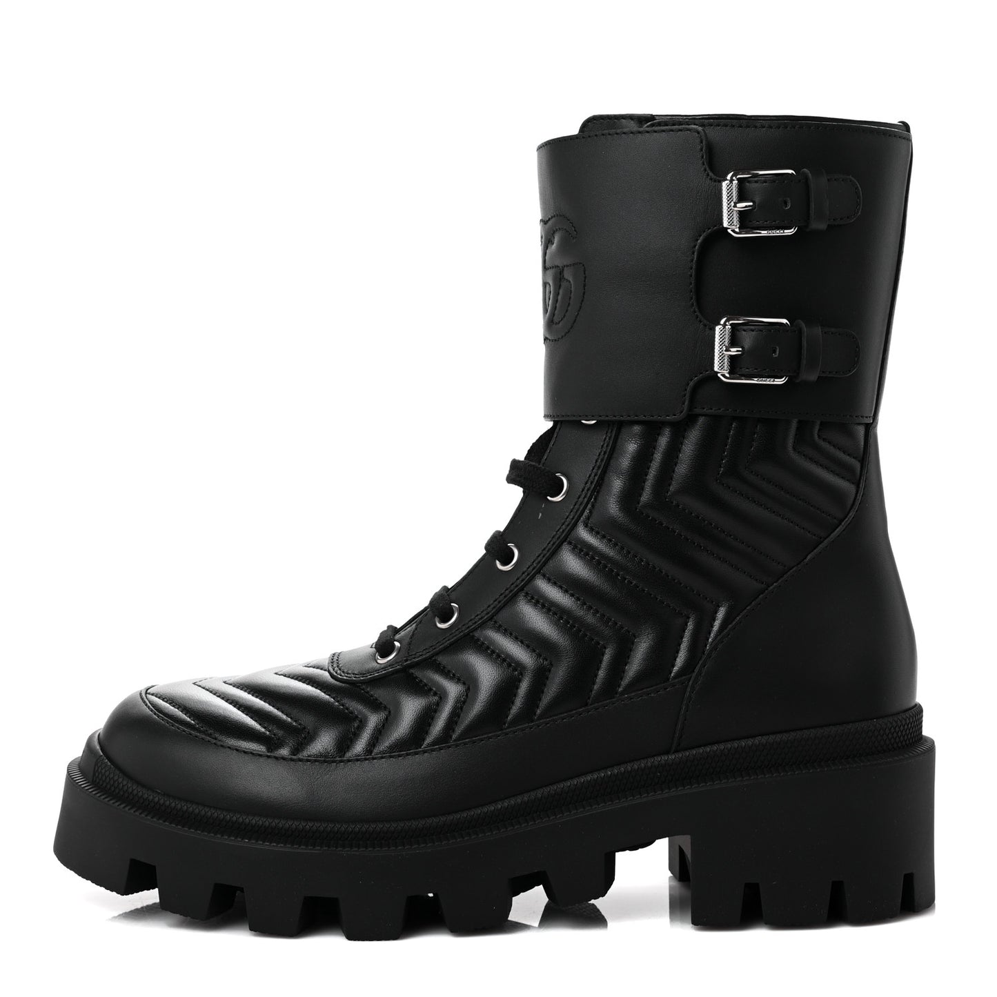 Nappa Frances GG Matelasse Platform Combat Boots 40 Black