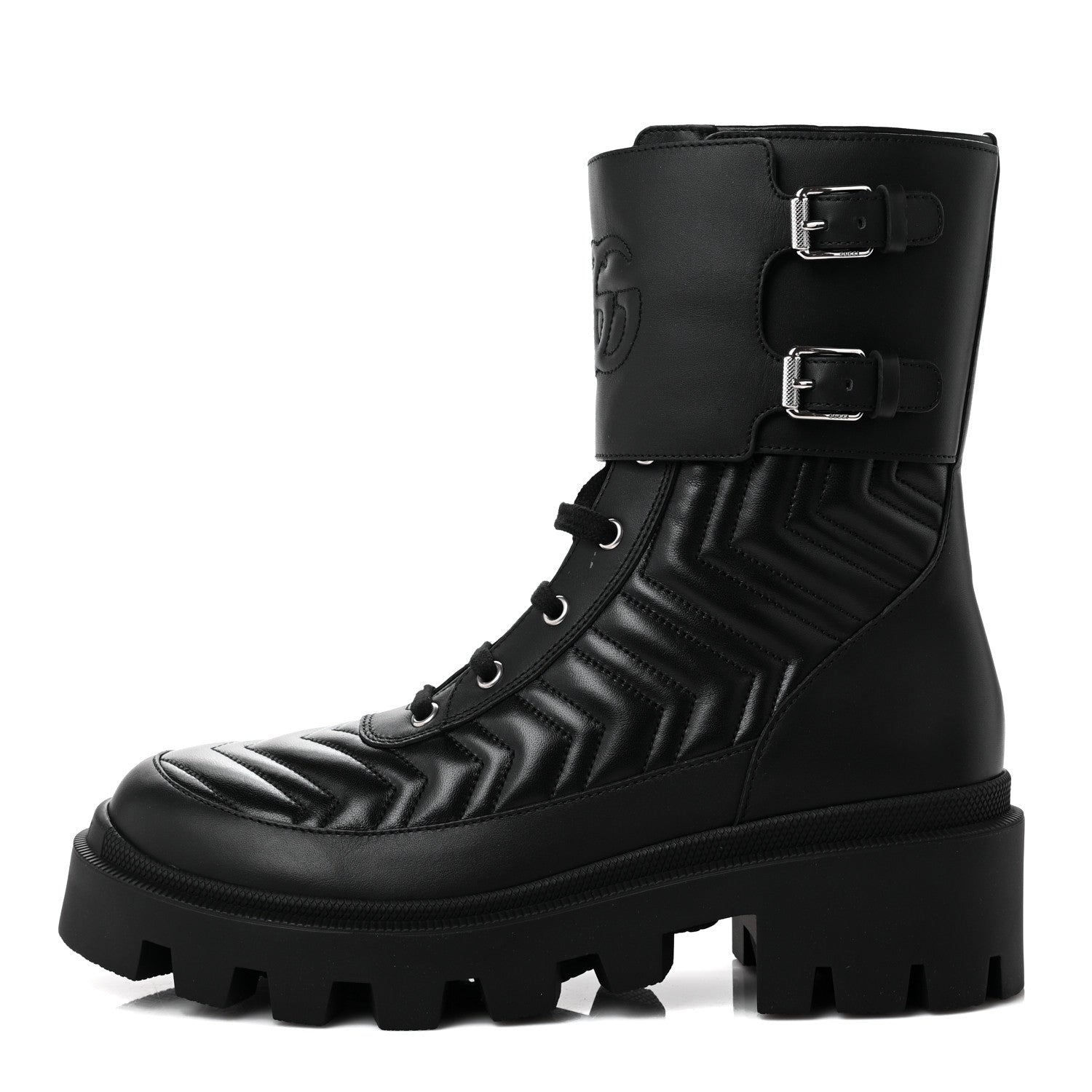Gucci Nappa Frances GG Matelasse Platform Combat Boots 40 Black 1 of 8