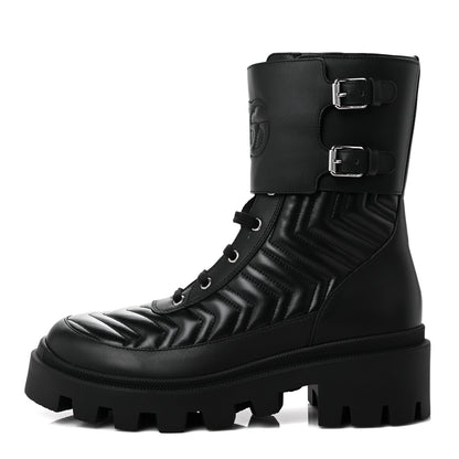 Gucci Nappa Frances GG Matelasse Platform Combat Boots 40 Black 1 of 8