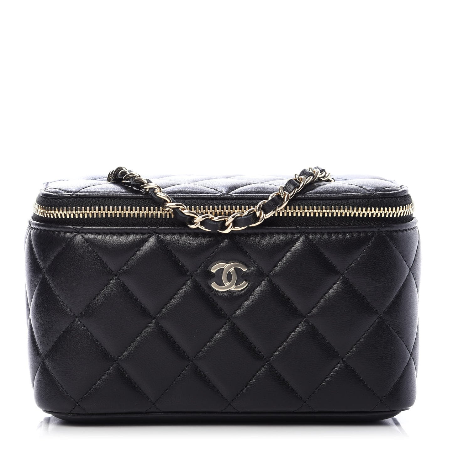 Lambskin Quilted Small Vanity Case With Chain Black