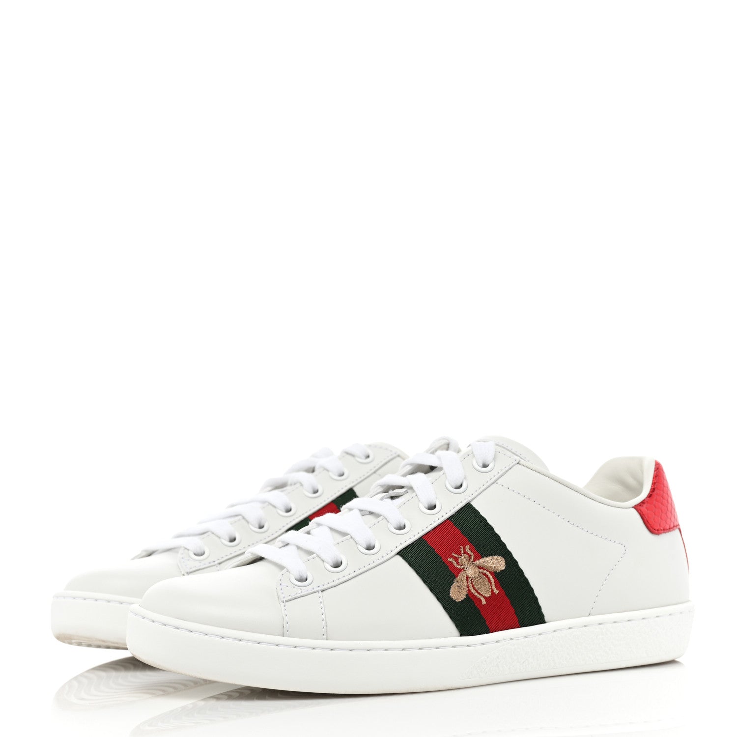 Gucci Calfskin Ayers Bee Embroidered Womens Ace Sneakers 37 White Green 3 of 10