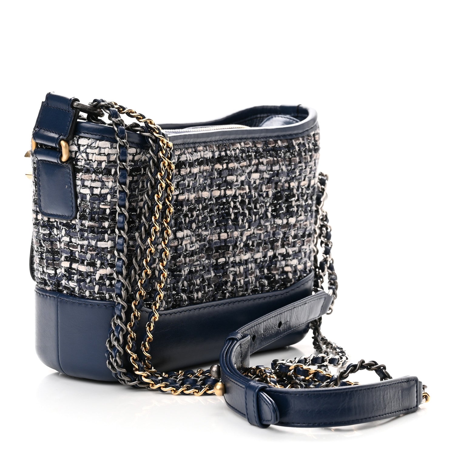Chanel Tweed Calfskin Small Gabrielle Hobo Blue 3 of 10