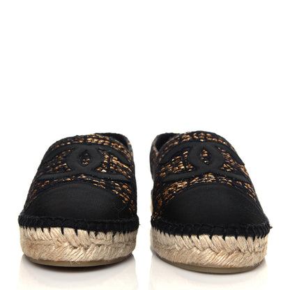 Chanel Metallic Tweed Grosgrain CC Espadrilles 39 Black Gold 4 of 15