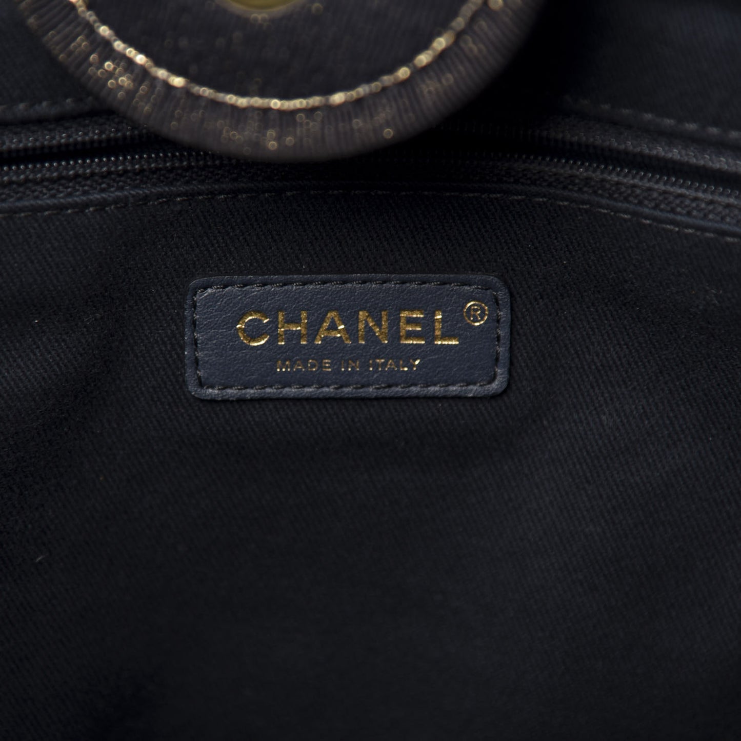 Lurex Canvas Medium Deauville Tote Navy Blue Gold